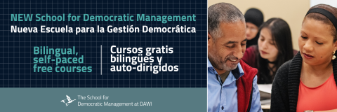 Header for New Online School of DAWI's School for Democratic Management